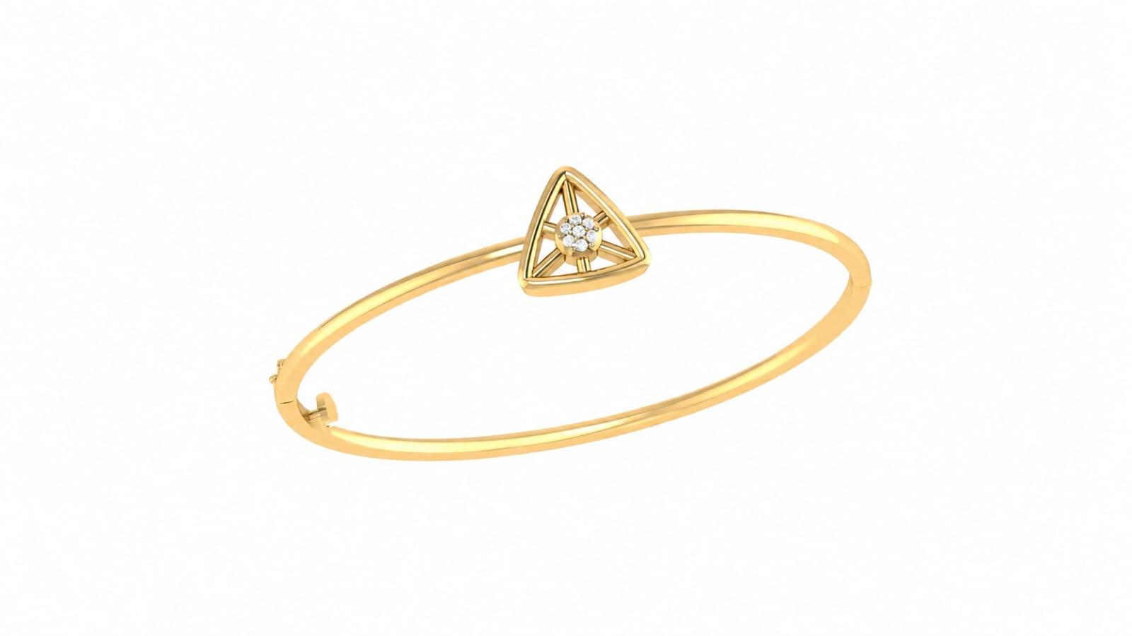 Triangle Diamond Open Bangle , Yellow Gold , 1.2 Inch , 18 K