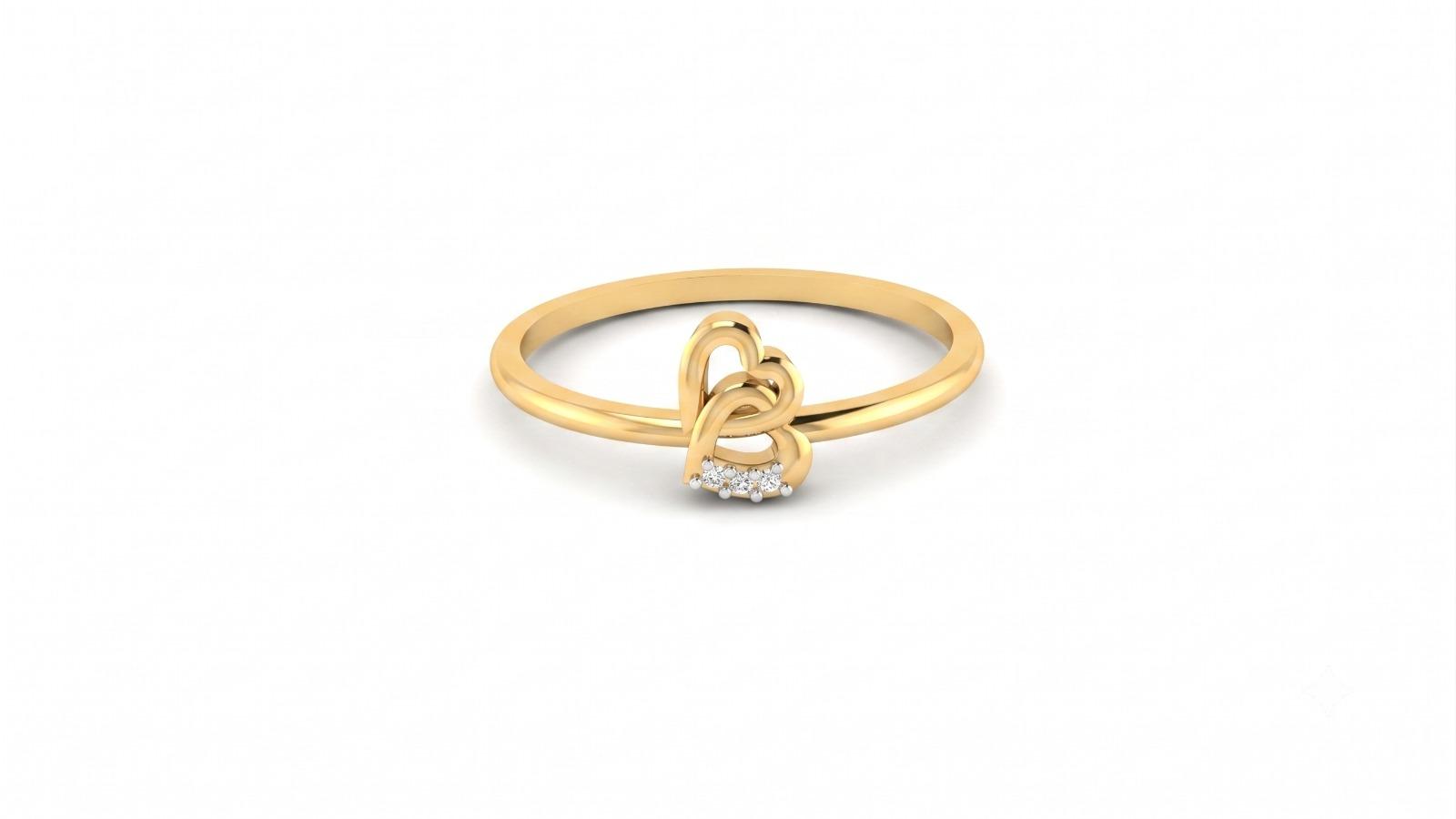 Double Heart Diamond Ring , 7MM , 18 K , Yellow Gold