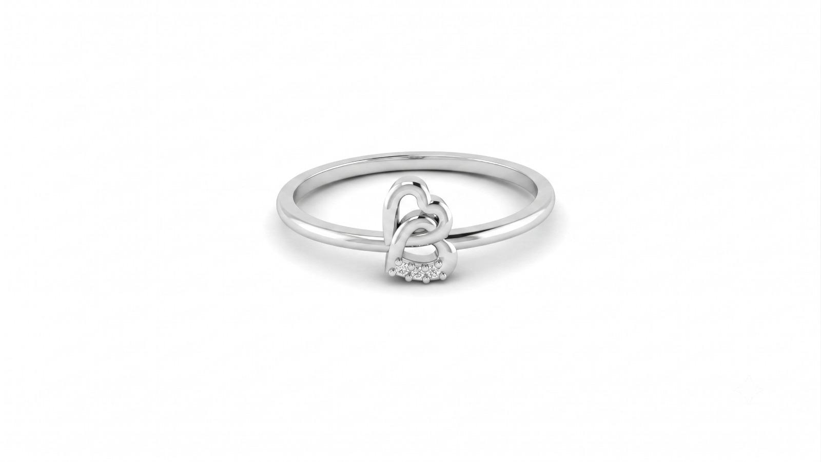 Double Heart Diamond Ring , 7MM , 18 K , Yellow Gold