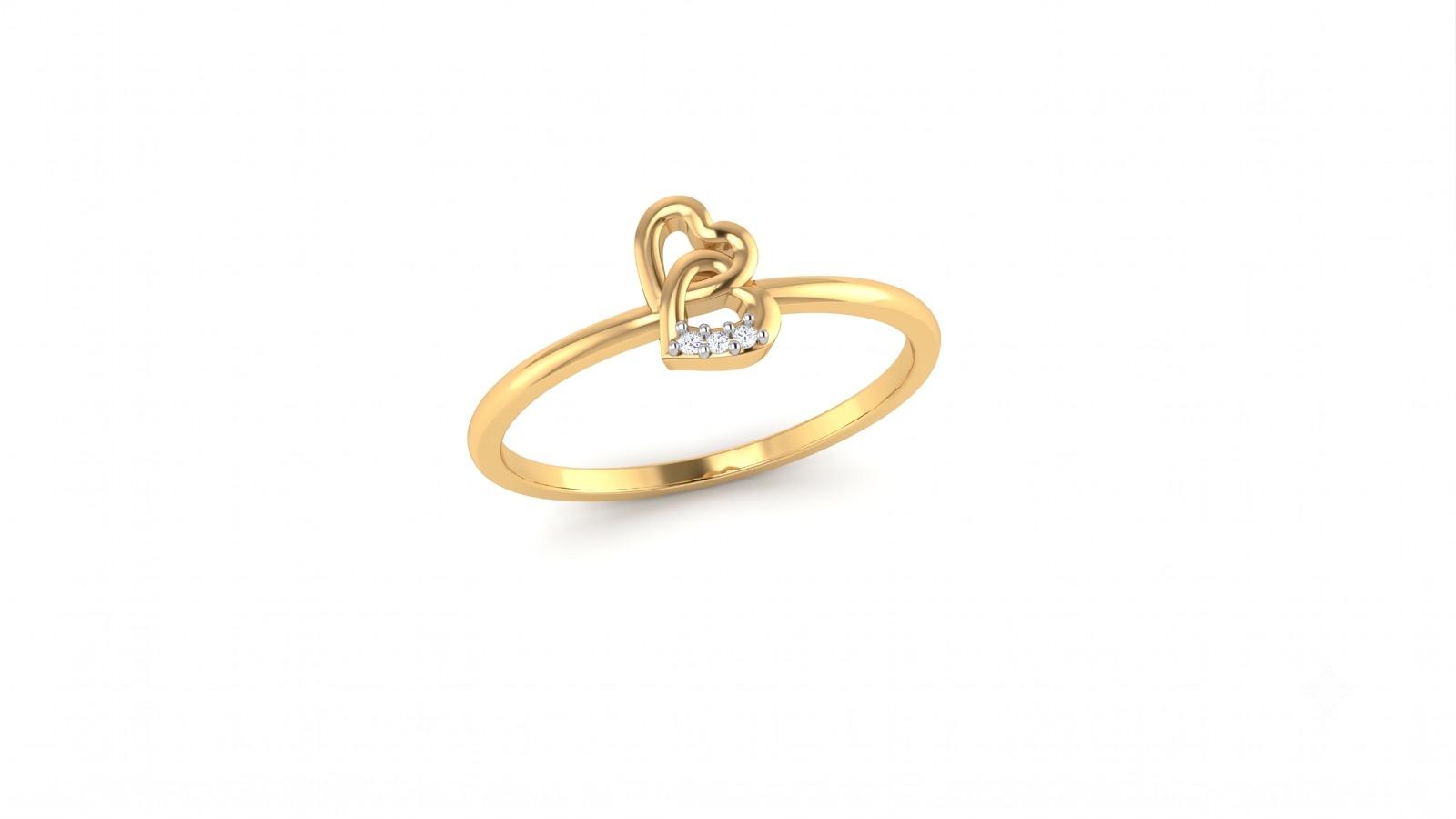 Double Heart Diamond Ring , 7MM , 18 K , Yellow Gold
