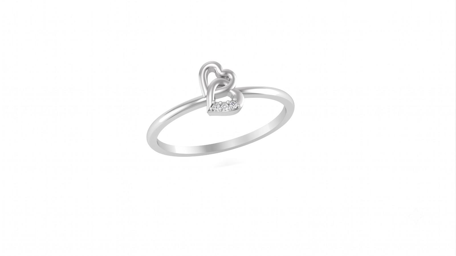 Double Heart Diamond Ring , 7MM , 18 K , Yellow Gold