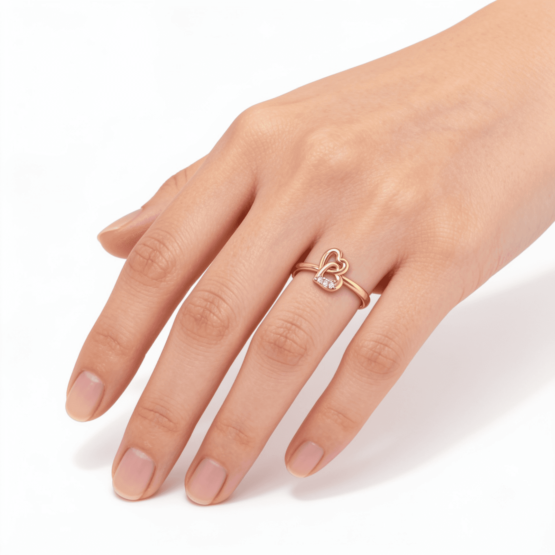 Double Heart Diamond Ring , 7MM , 18 K , Yellow Gold