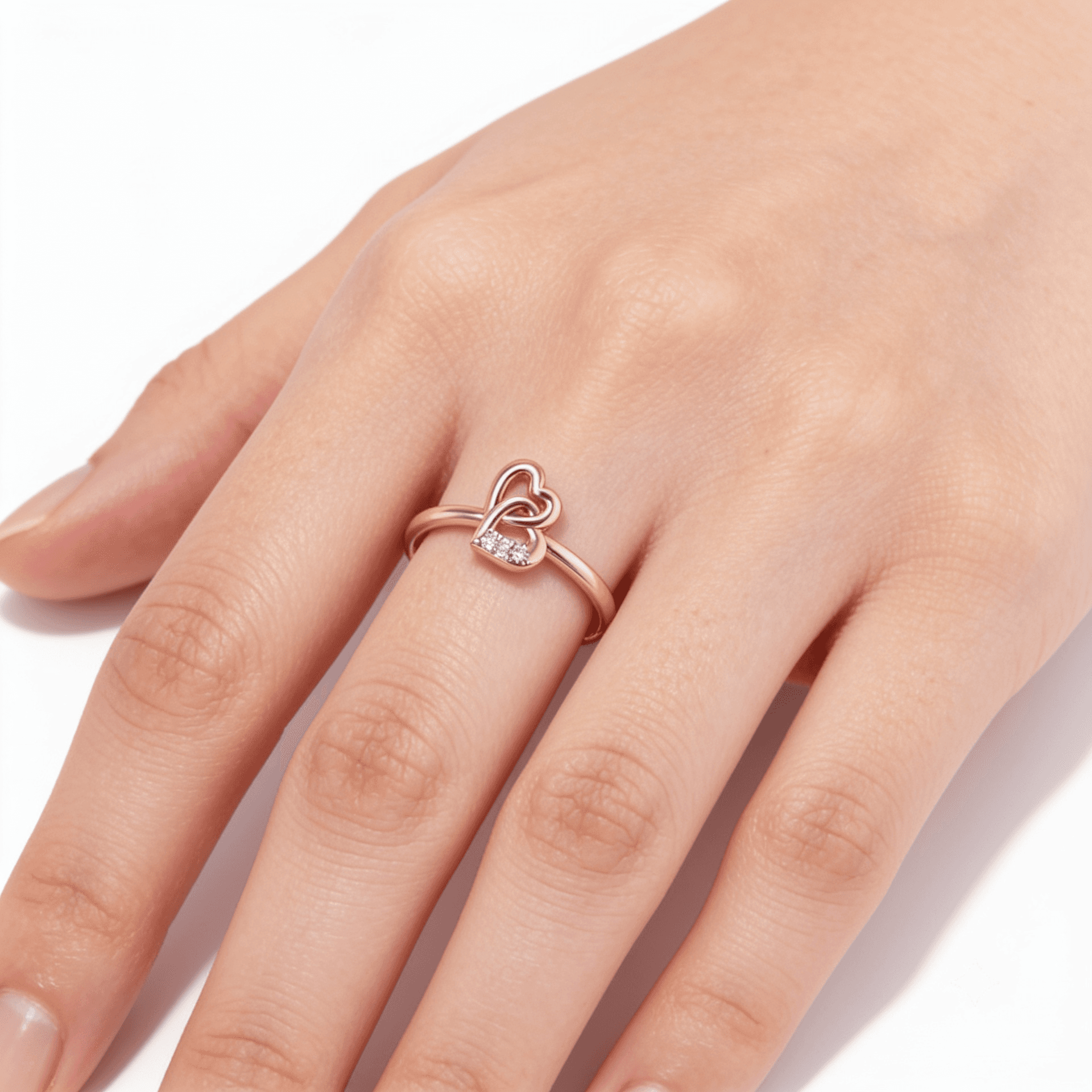 Double Heart Diamond Ring , 7MM , 18 K , Yellow Gold