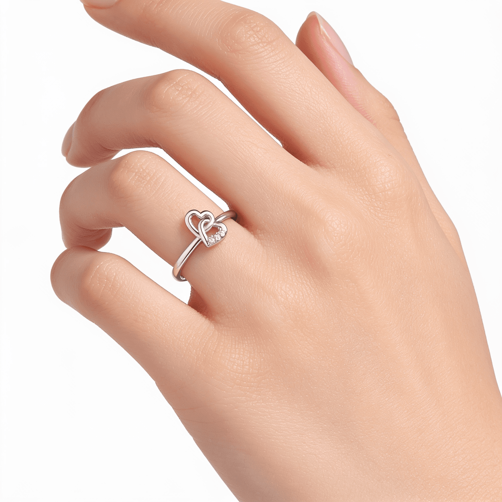 Double Heart Diamond Ring , 7MM , 18 K , Yellow Gold