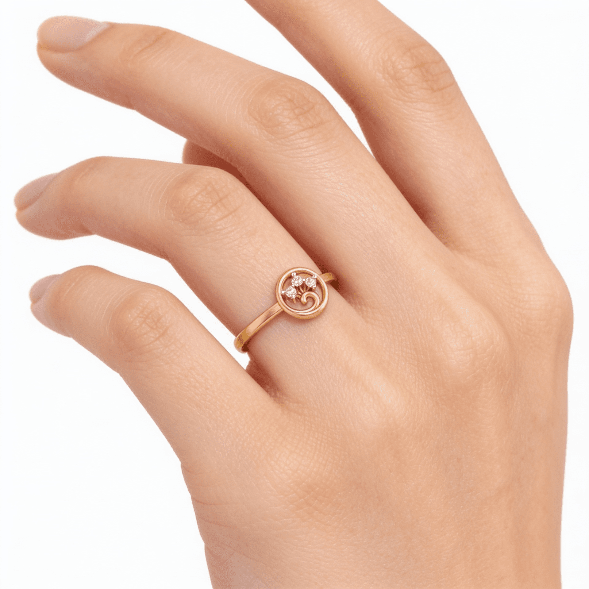 Circle Curl Diamond Ring , 7MM , 18 K , Yellow Gold