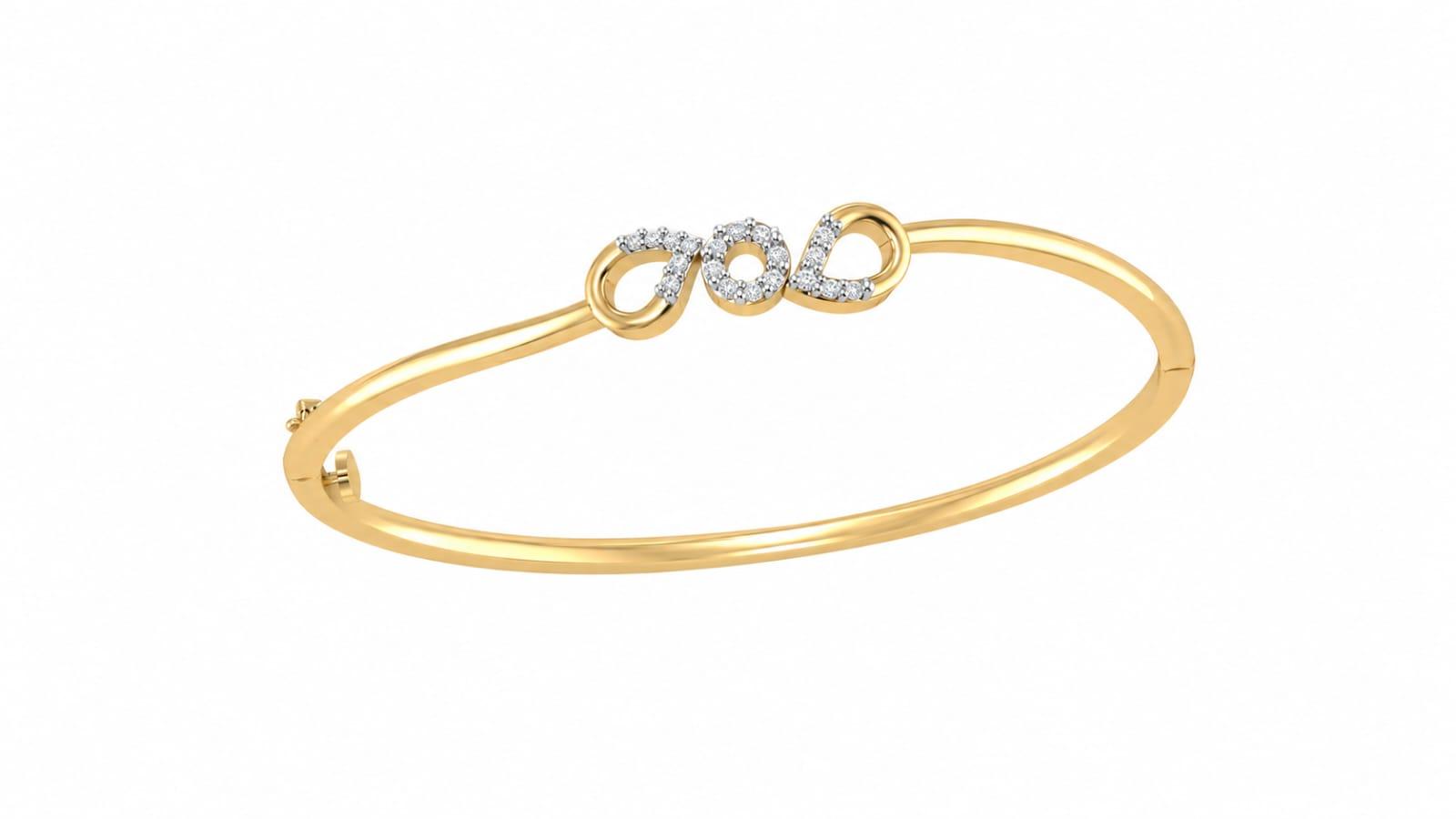 Triple Halo Diamond Bangle , Yellow Gold , 1.2 Inch , 18 K