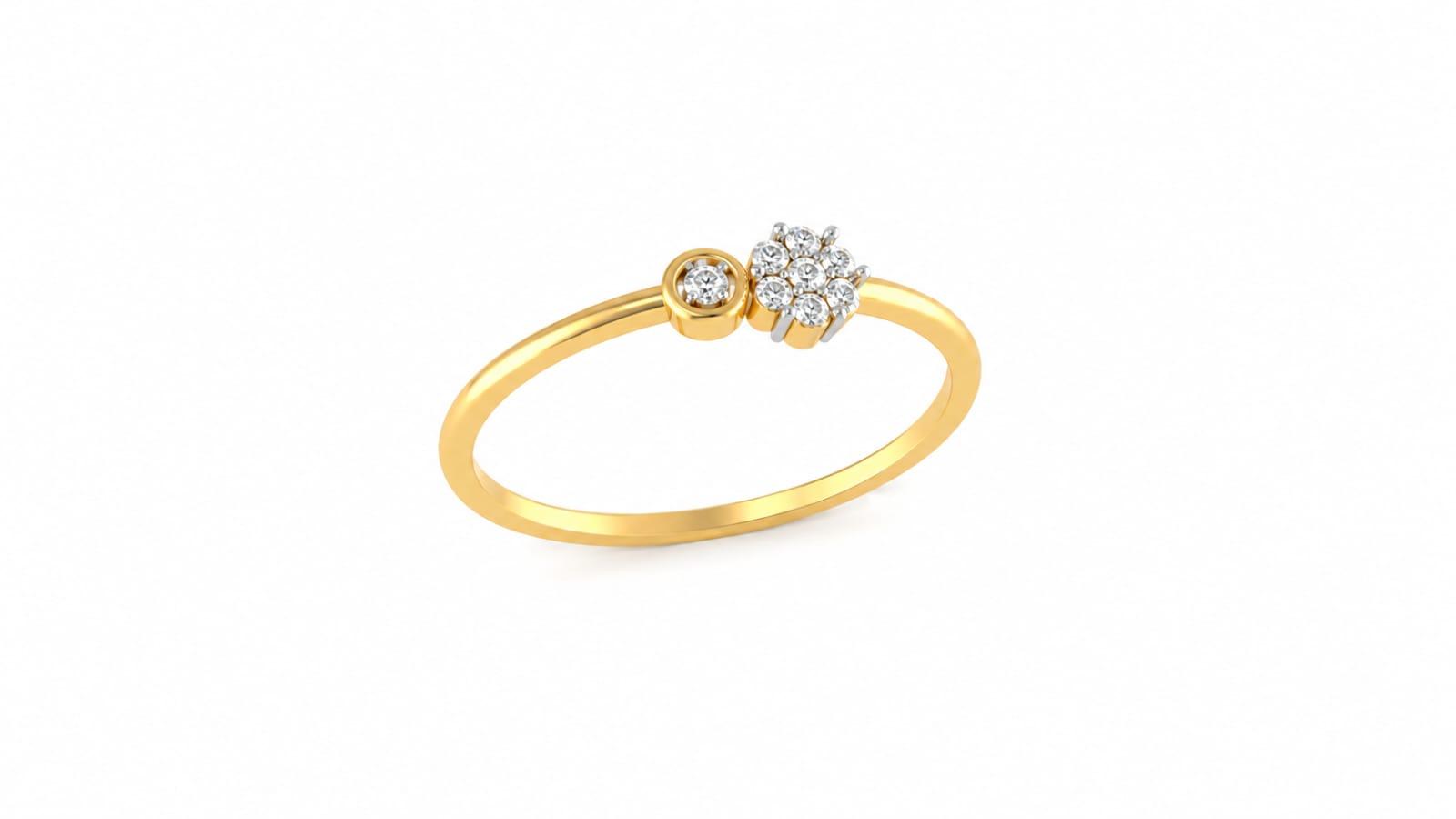 Twin Bloom Diamond Ring , 7MM , 18 K , Yellow Gold