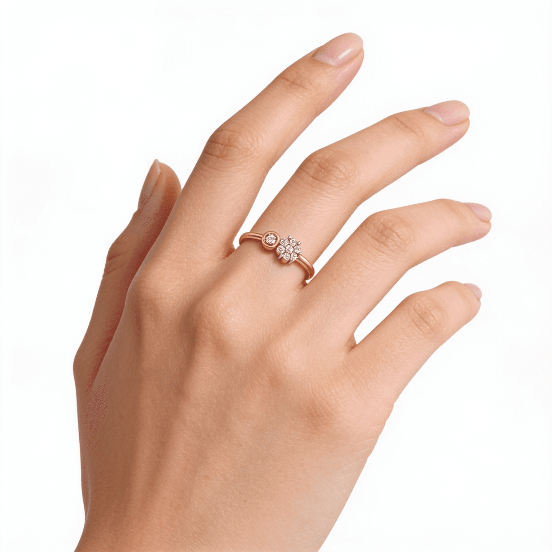 Twin Bloom Diamond Ring , 7MM , 18 K , Yellow Gold