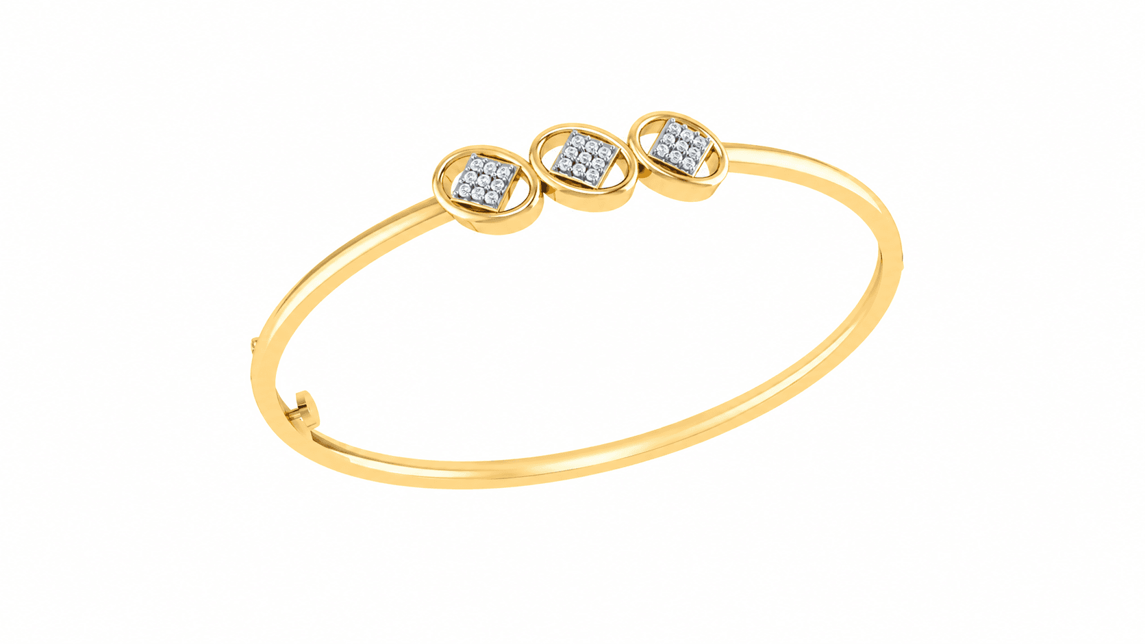 Trio Diamond Bangle , Yellow Gold , 1.2 Inch , 18 K