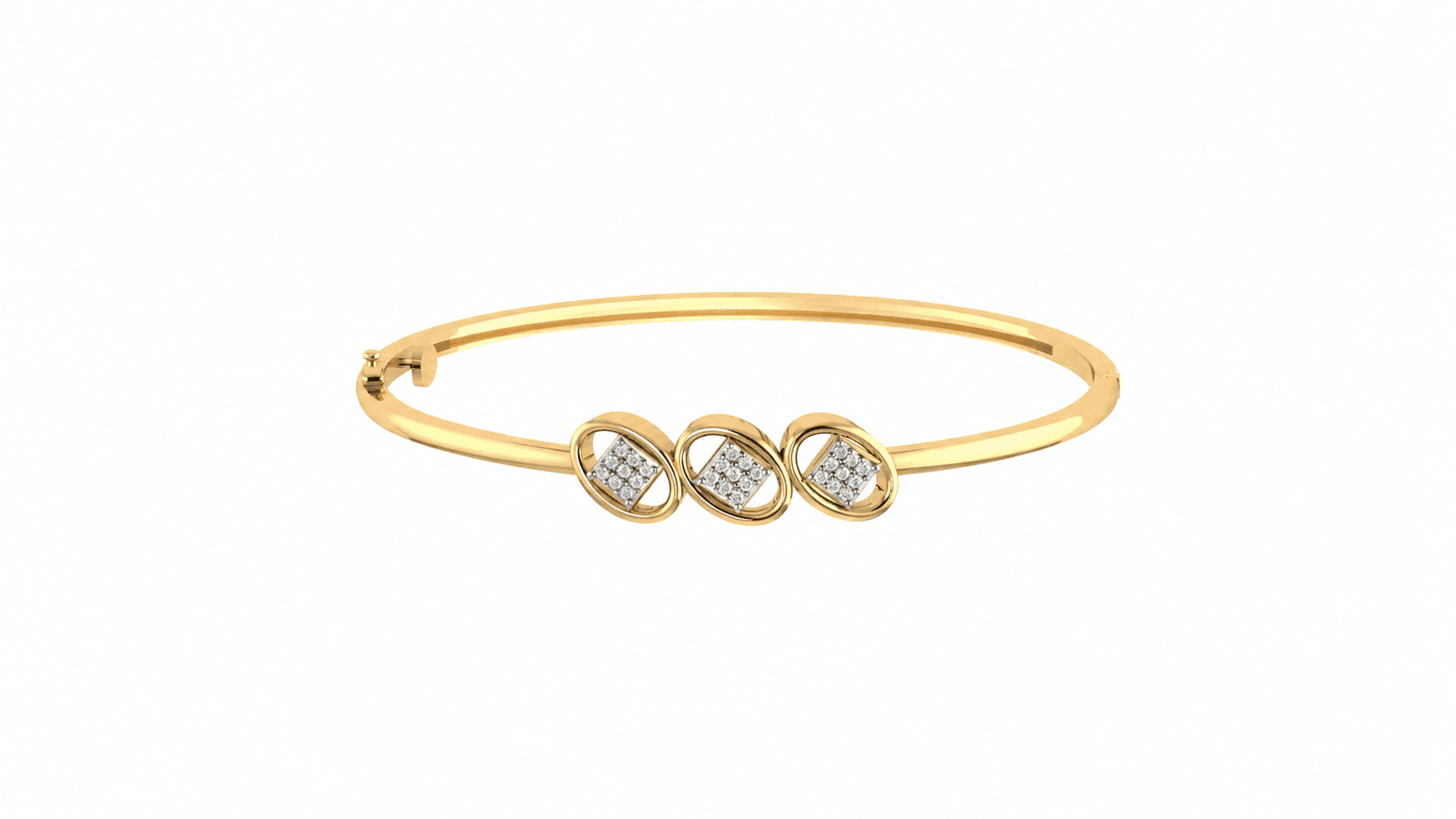 Trio Diamond Bangle , Yellow Gold , 1.2 Inch , 18 K