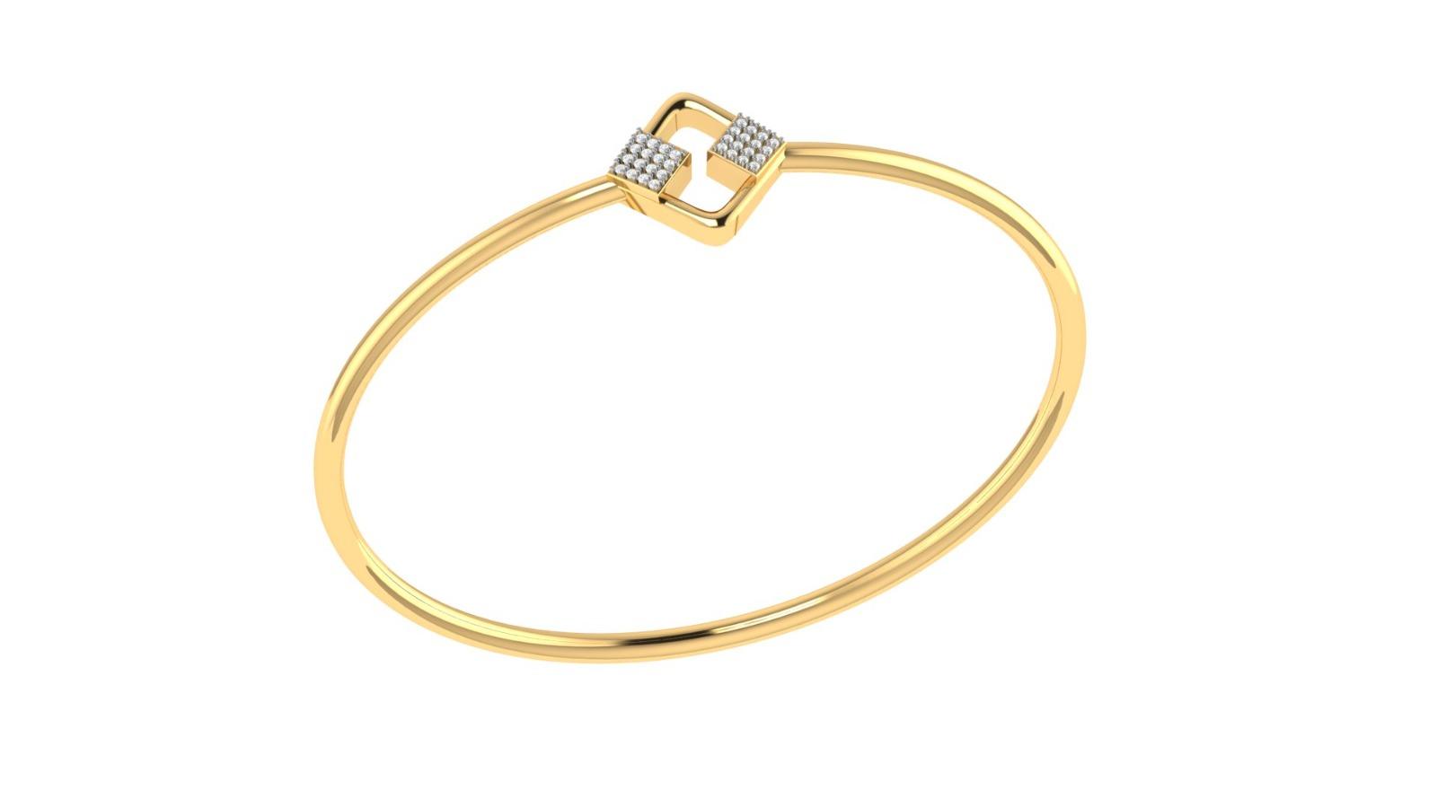 Elegant Square Diamond Bangle , Yellow Gold , 1.2 Inch , 18 K