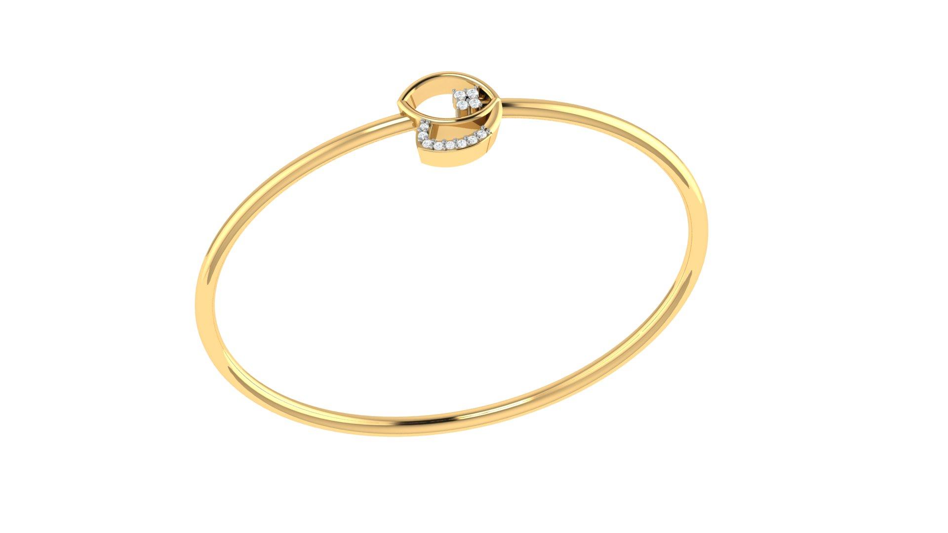 The Petal Crest Diamond Bangle , Yellow Gold , 1.2 Inch , 18 K