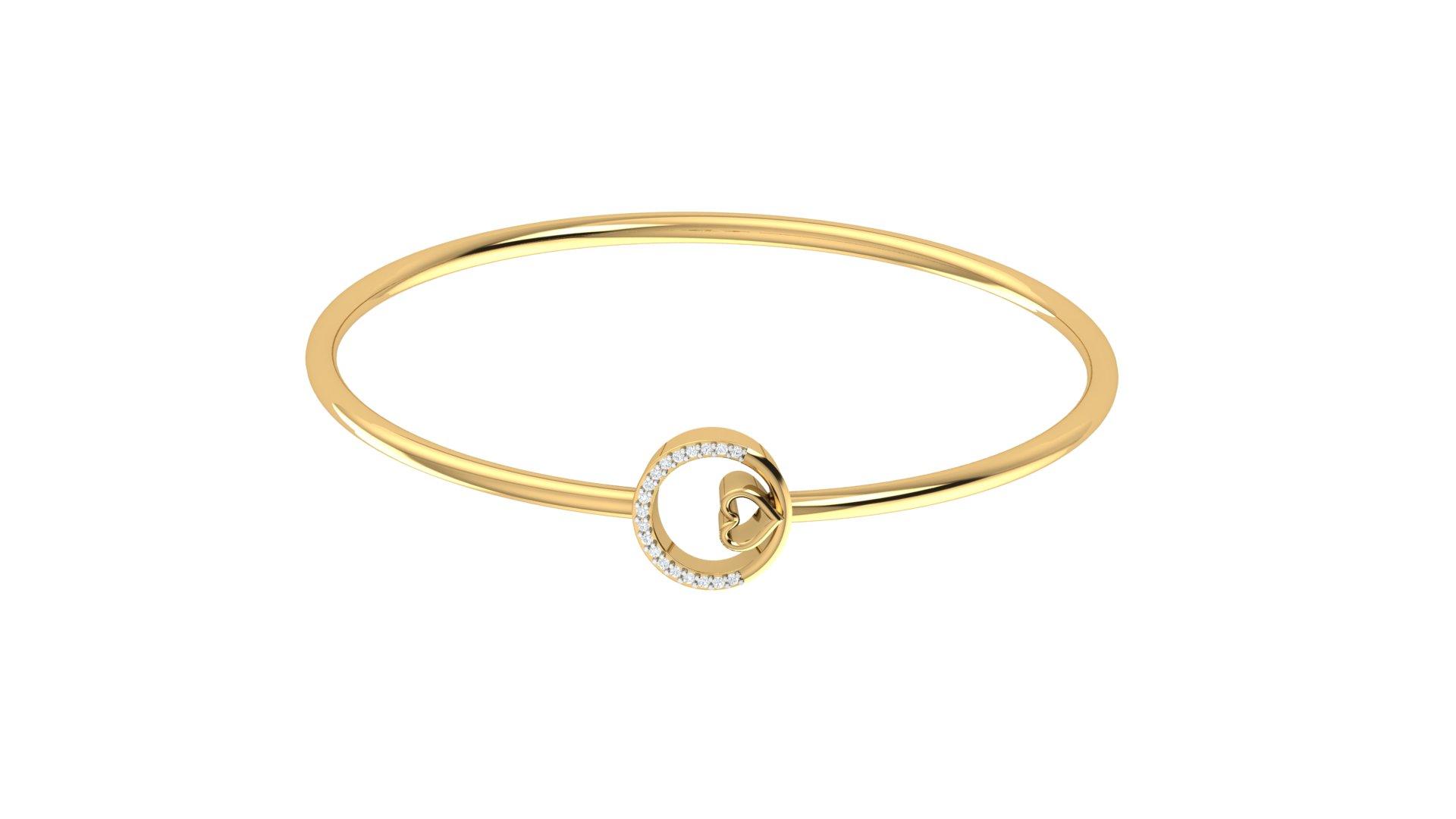 Celeste Heart Halo Diamond Bangle , Yellow Gold , 1.2 Inch , 18 K