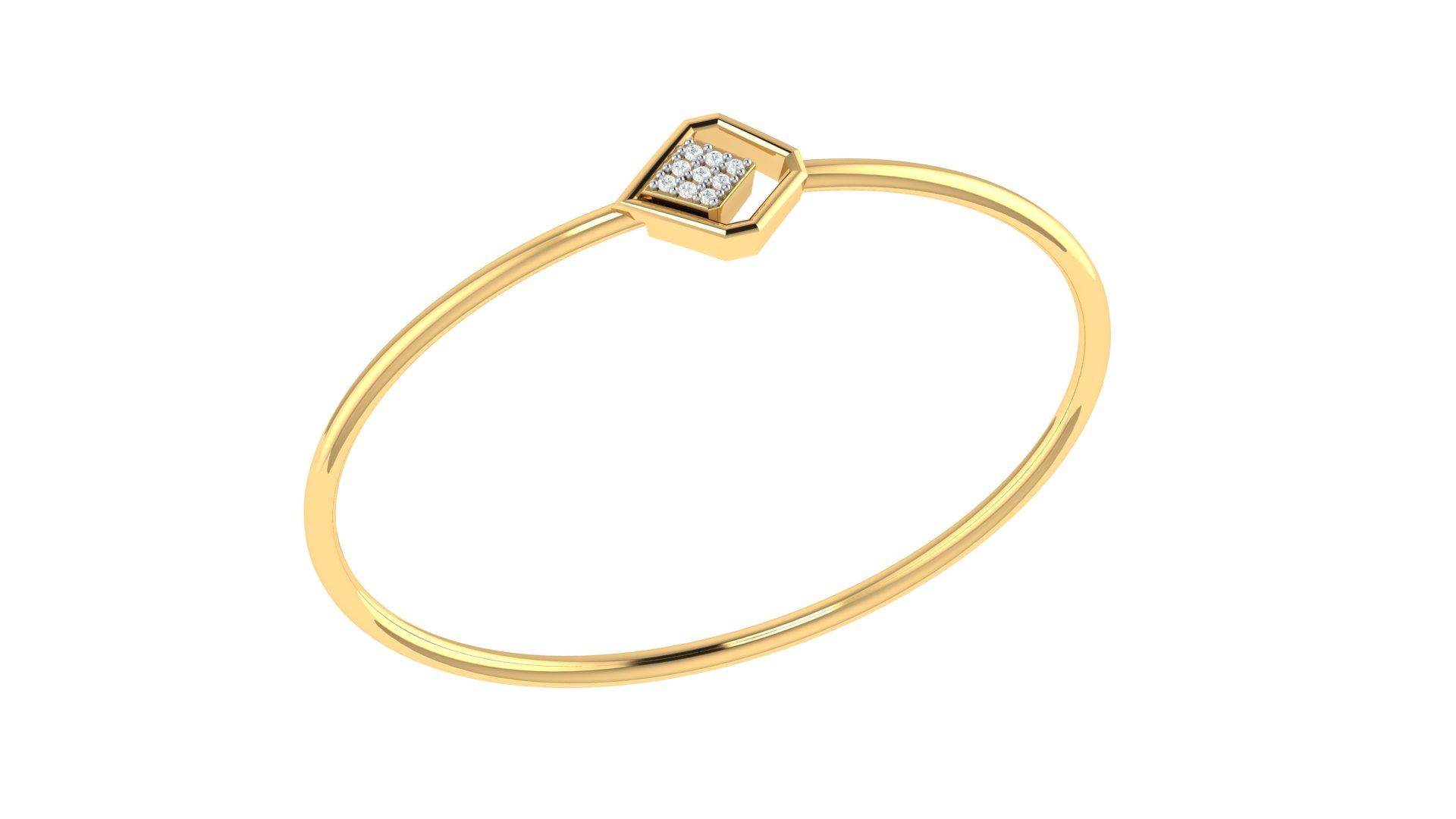 Diamond Motif Bangle , Yellow Gold , 1.2 Inch , 18 K