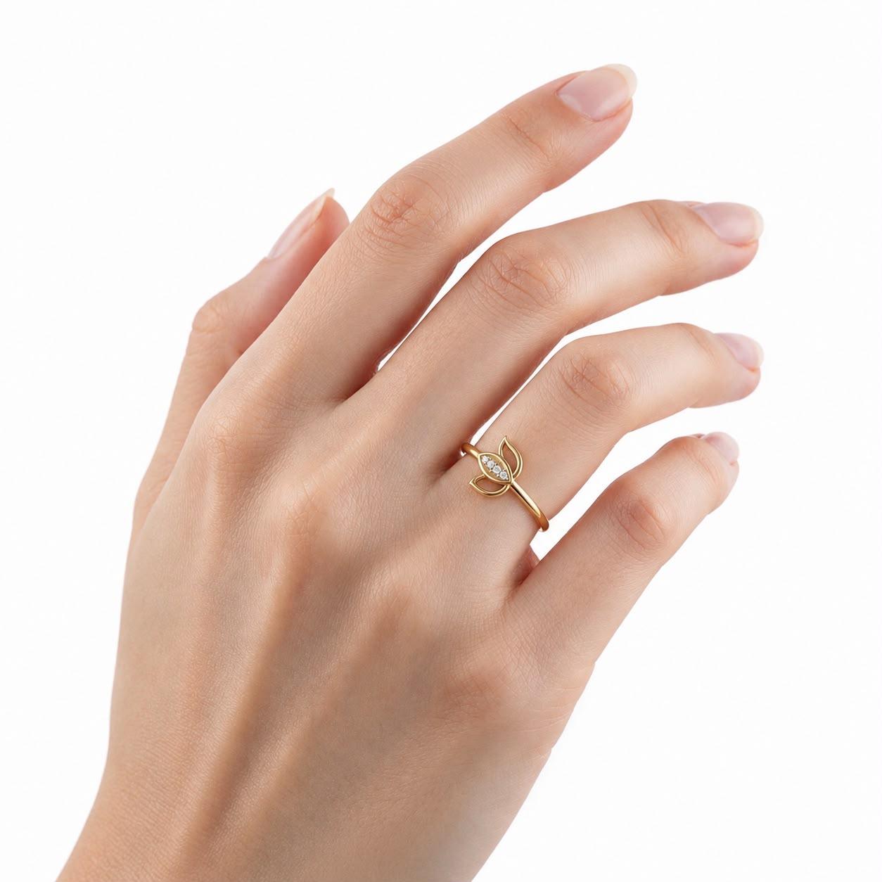 Flora Leaf Diamond Ring , 7MM , 18 K , Yellow Gold