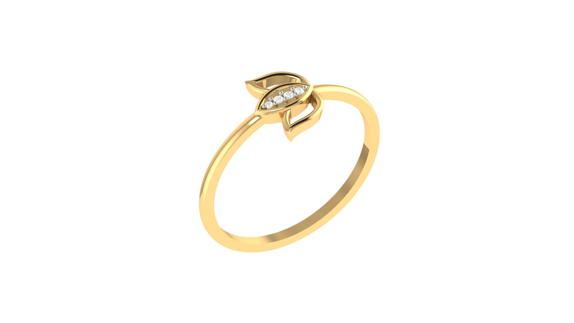 Flora Leaf Diamond Ring , 7MM , 18 K , Yellow Gold