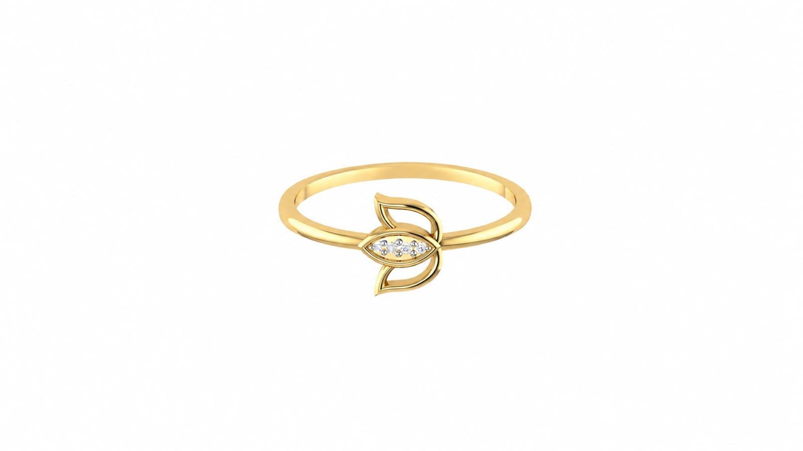 Flora Leaf Diamond Ring , 7MM , 18 K , Yellow Gold