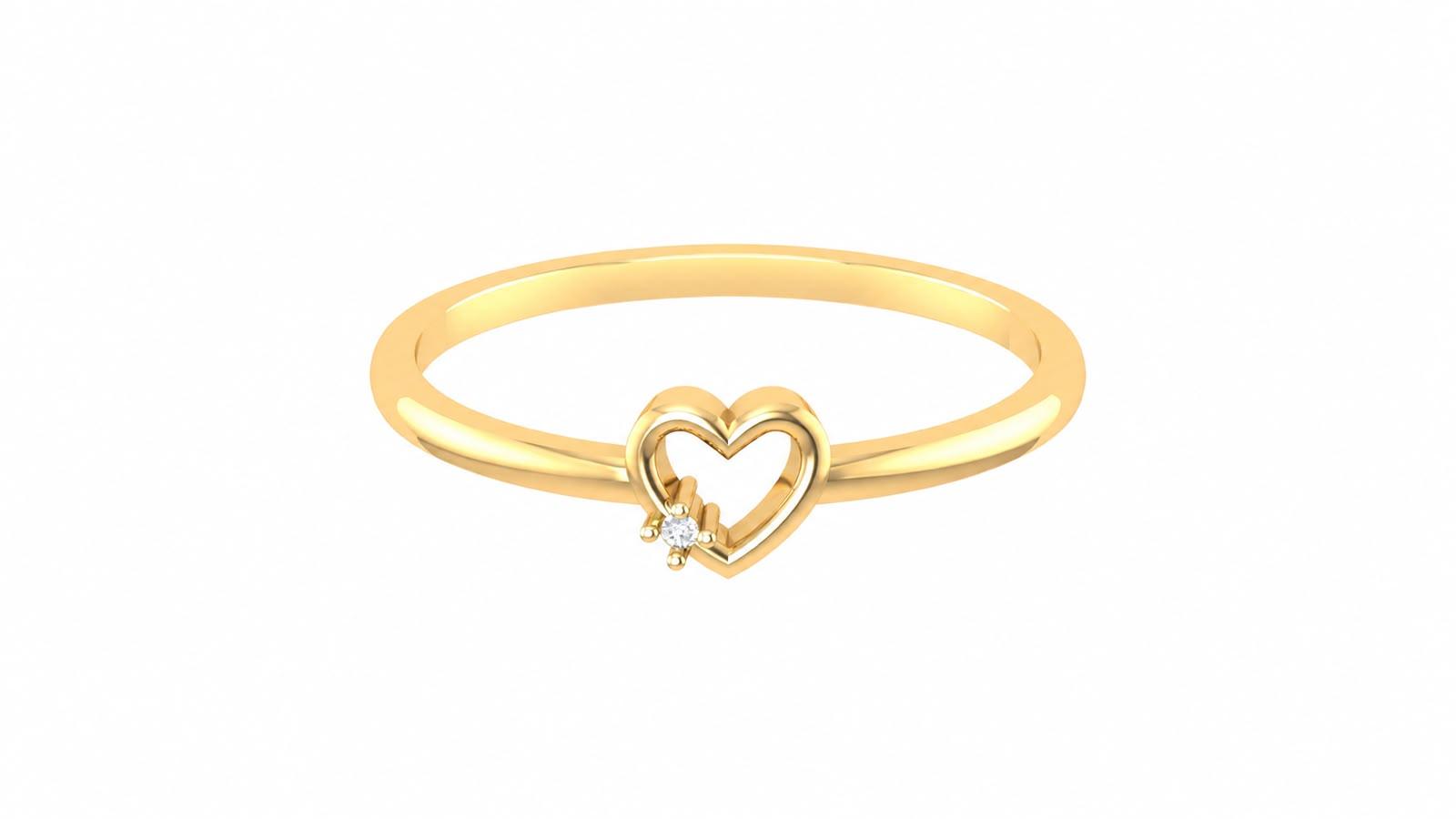 Open Heart Diamond Ring , 7MM , 18 K , Yellow Gold