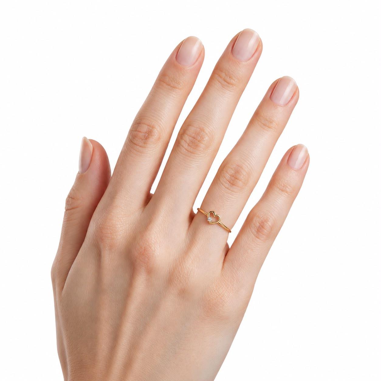Open Heart Diamond Ring , 7MM , 18 K , Yellow Gold