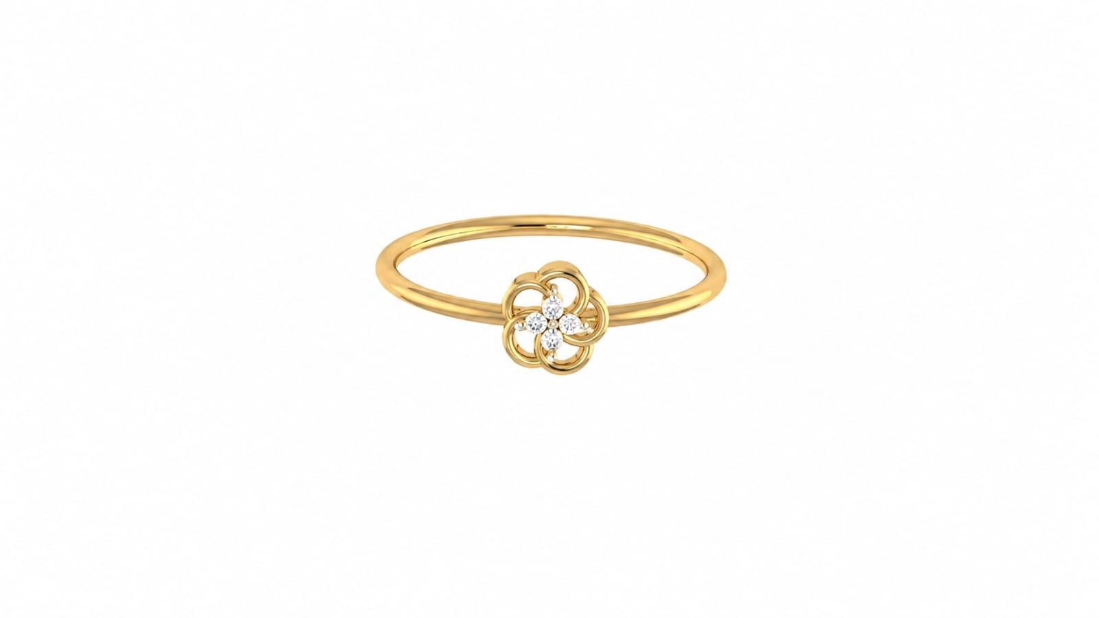 Elegant Flower Diamond Ring , 7MM , 18 K , Yellow Gold