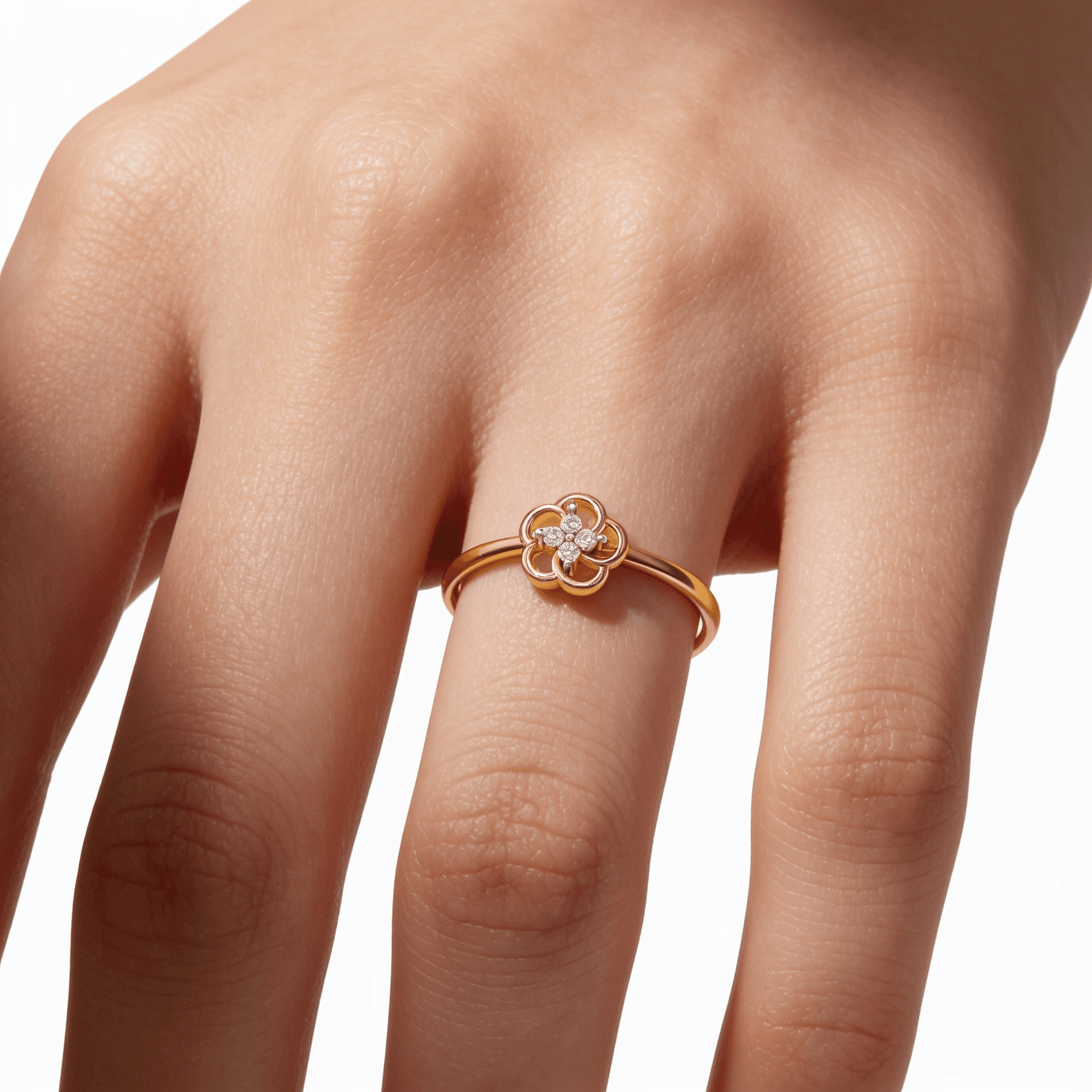 Elegant Flower Diamond Ring , 7MM , 18 K , Yellow Gold