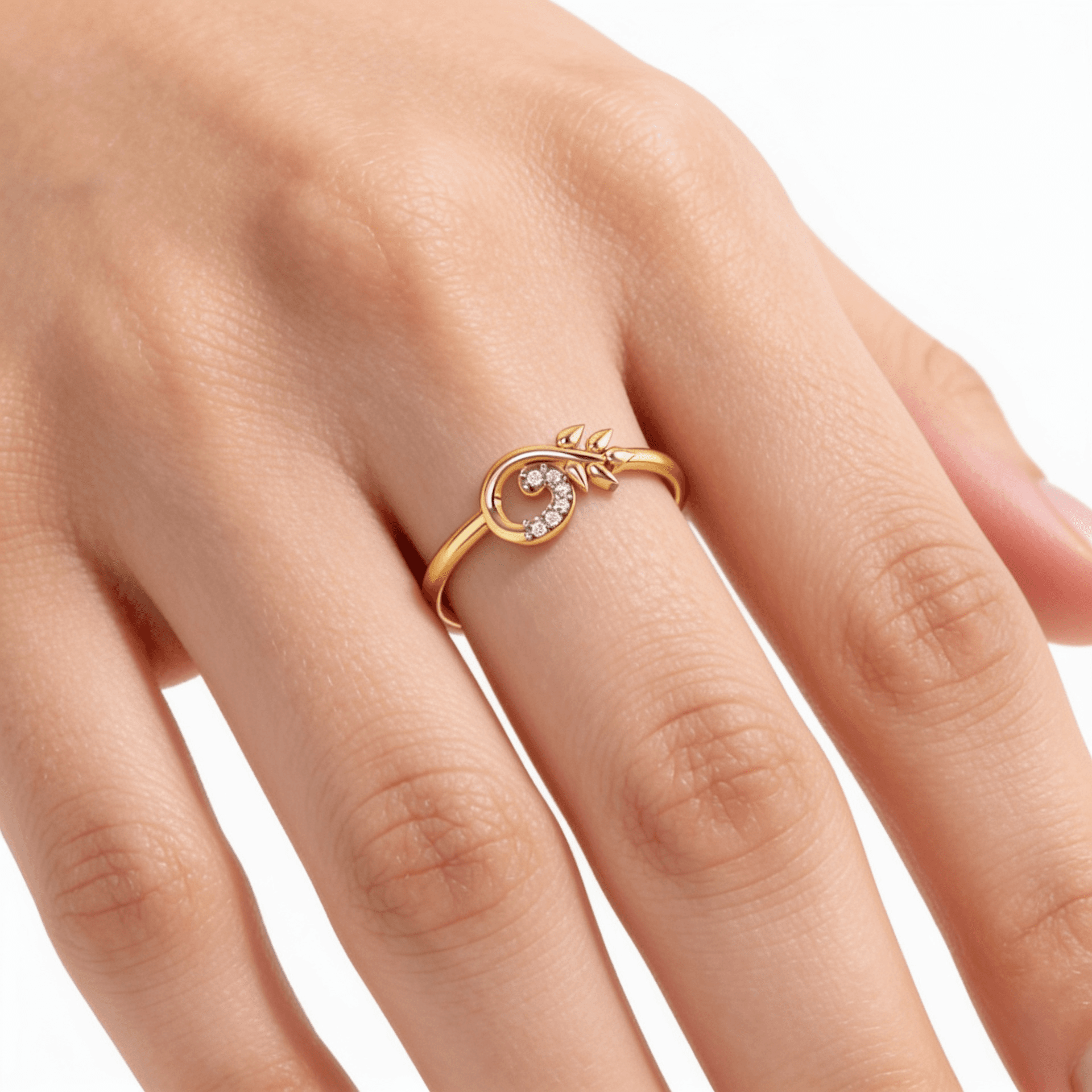 Flora Swirl Diamond Ring , 7MM , 18 K , Yellow Gold