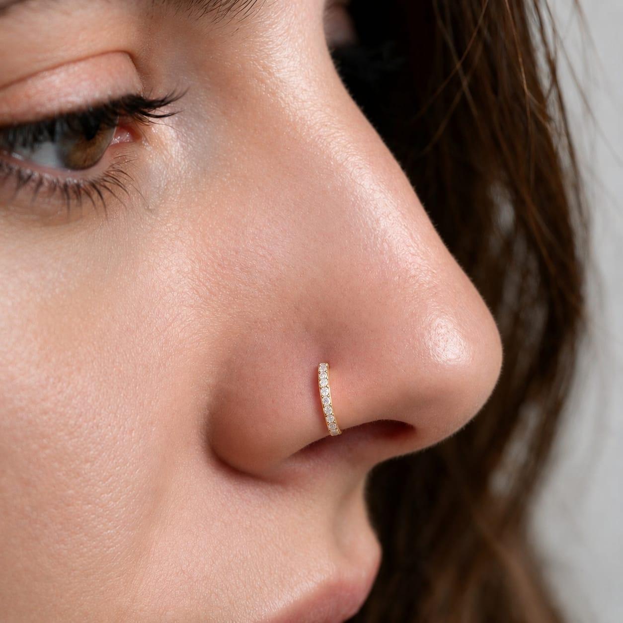 Luna Diamond Hoop Nosepin , Yellow Gold , 18 K