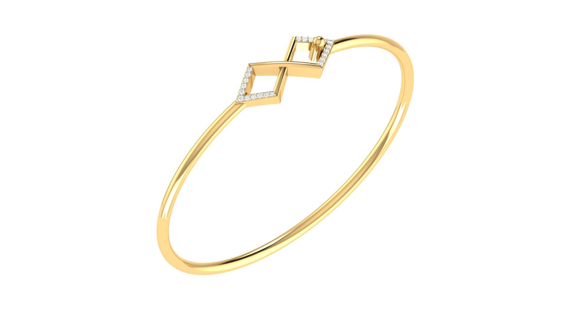 Luxe Geo Diamond Bangle , Yellow Gold , 1.2 Inch , 18 K