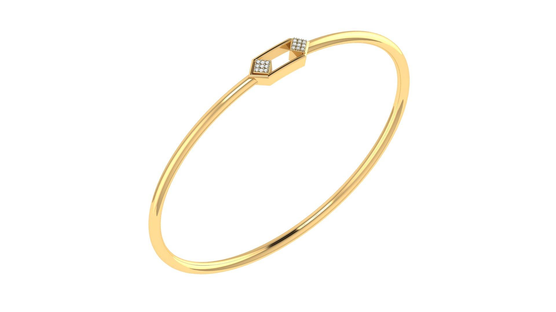 Nova Hex Diamond Bangle , Yellow Gold , 1.2 Inch , 18 K