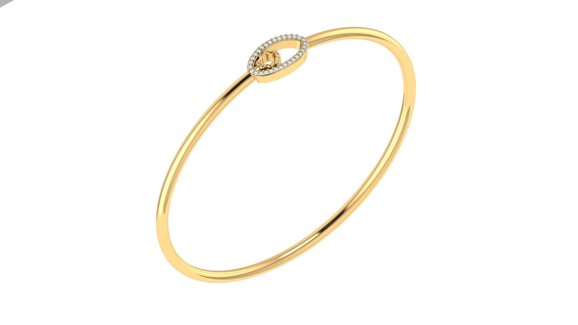 Aurora Halo Diamond Bangle , Yellow Gold , 1.2 Inch , 18 K