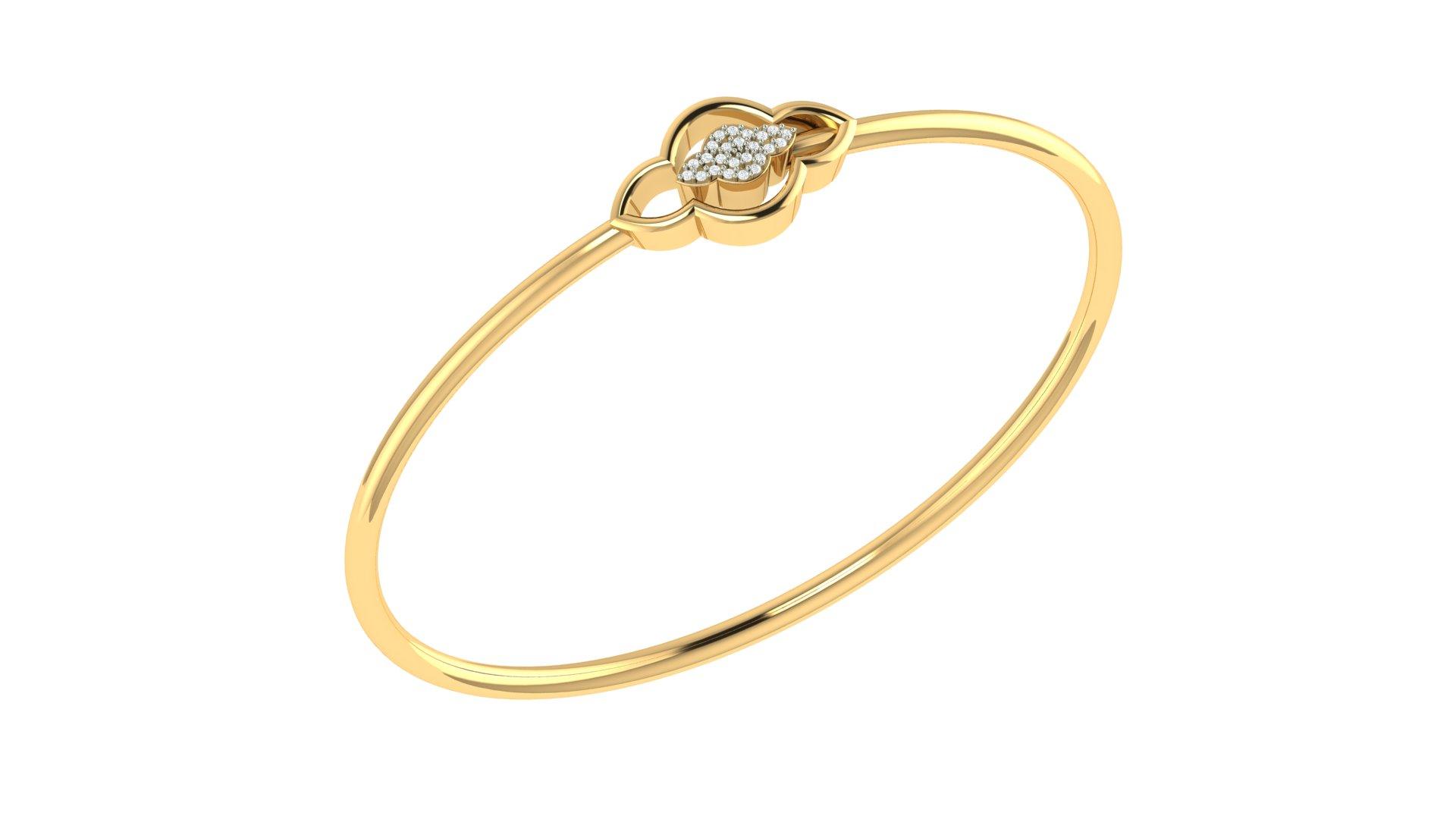 Elegant Clover Diamond Bangle , Yellow Gold , 1.2 Inch , 18 K