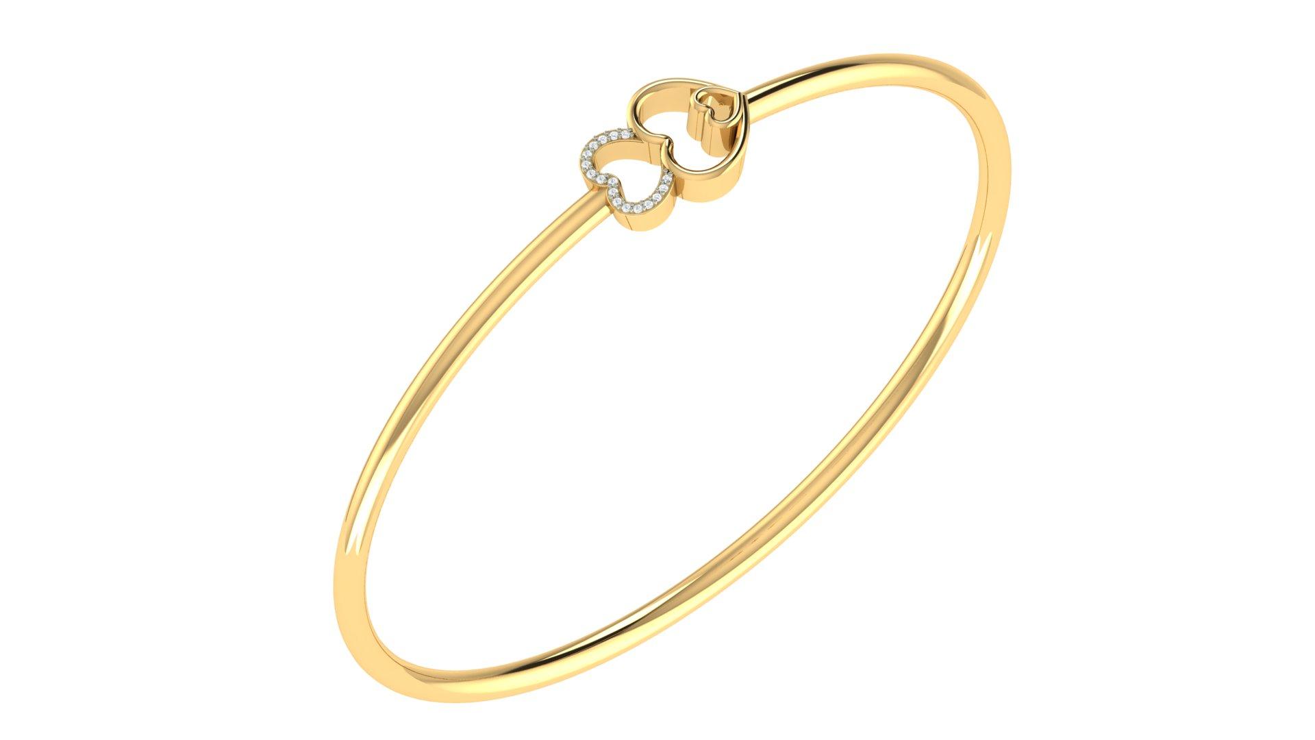 Duo Heart Diamond Bangle , Yellow Gold , 1.2 Inch , 18 K