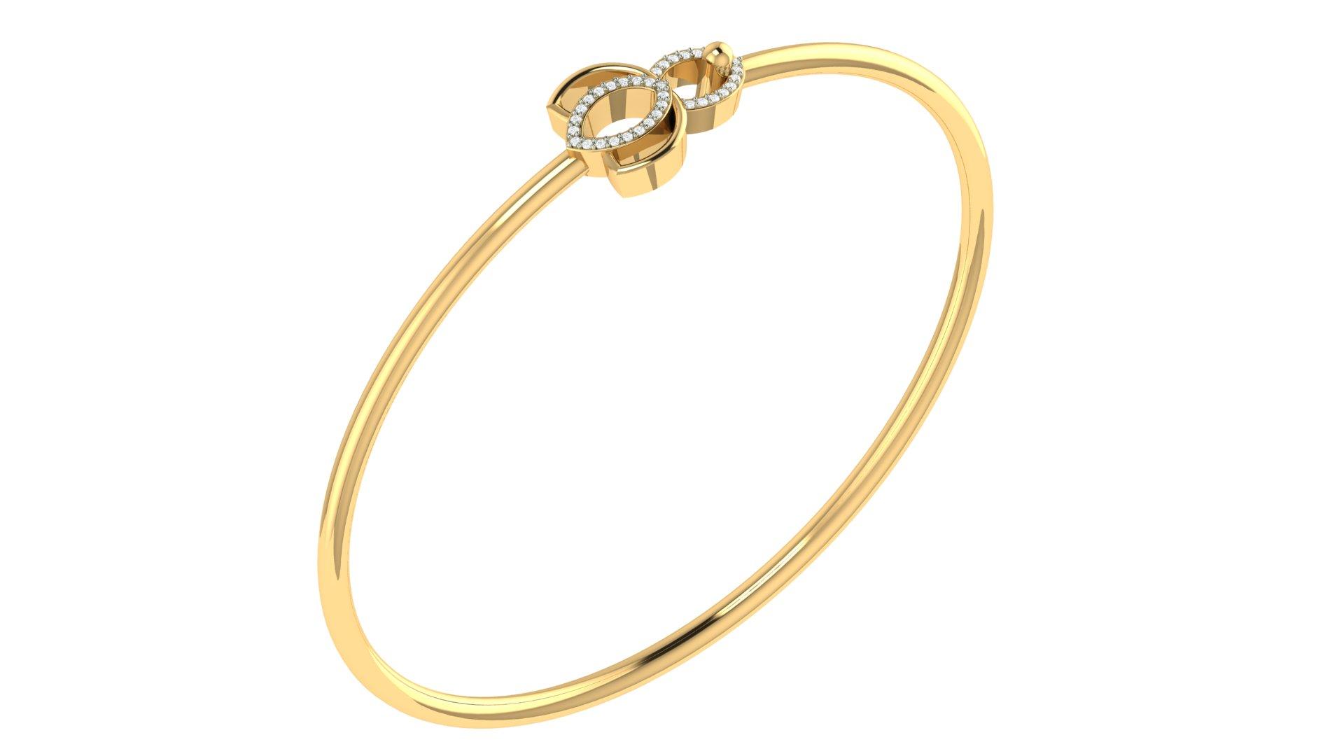 Lotus Open Diamond Bangle , Yellow Gold , 1.2 Inch , 18 K