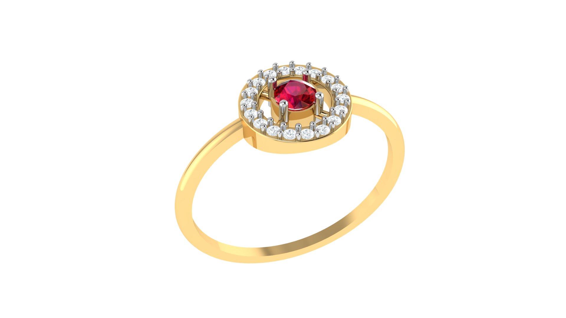 Ruby Halo Diamond Ring , 7MM , 18 K , Yellow Gold
