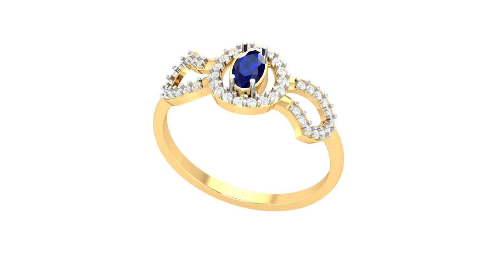 Blue Sapphire Halo Diamond Ring , 7MM , 18 K , Yellow Gold