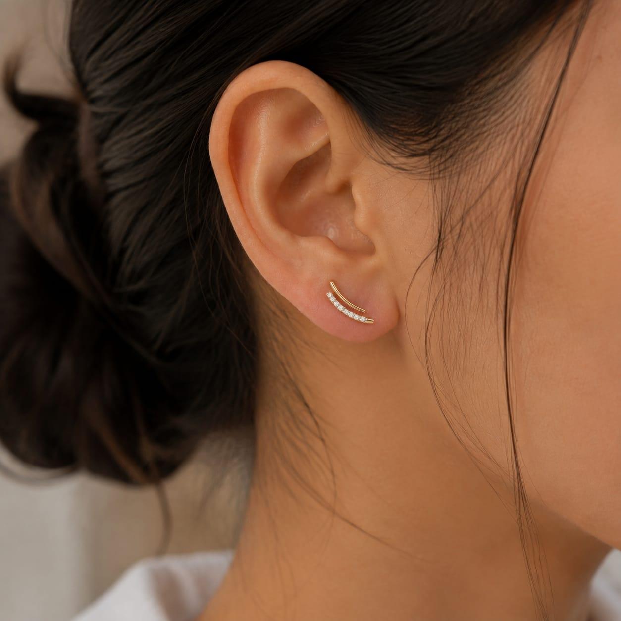 Lunara Diamond Ear Climber , Yellow Gold , 18 K