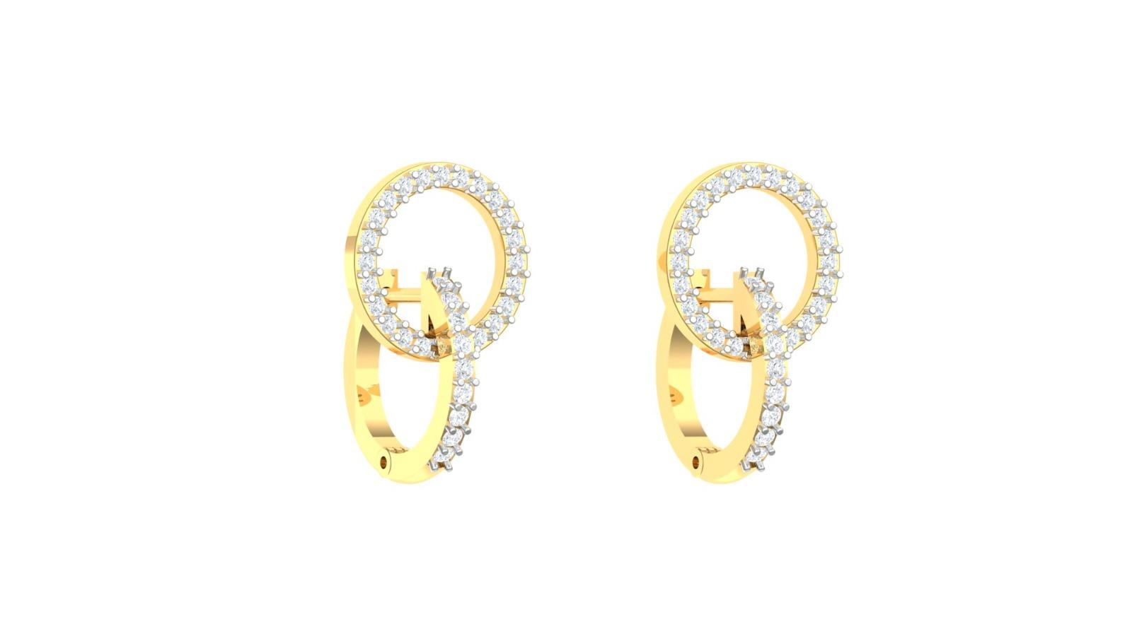 Double Circle Diamond Earring , Yellow Gold , 18 K