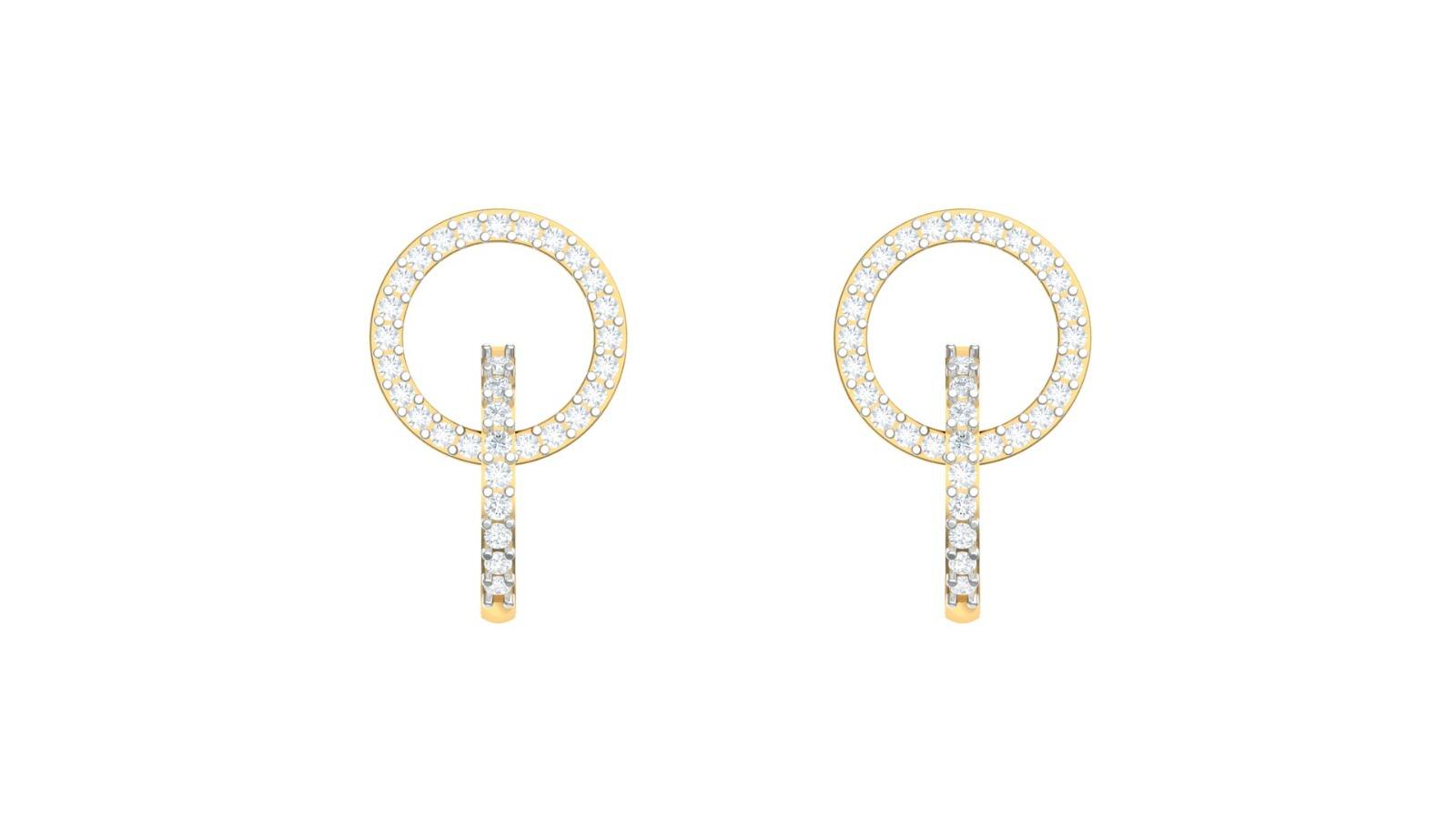Double Circle Diamond Earring , Yellow Gold , 18 K