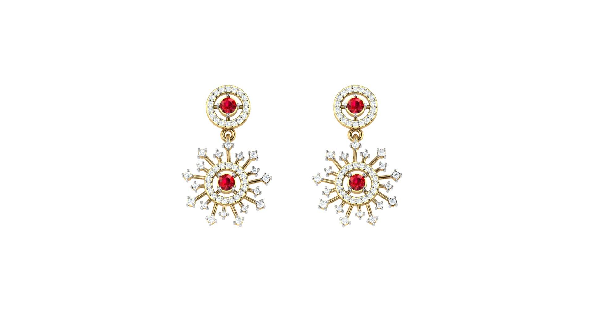 Sunburst Diamond Earring , Yellow Gold , 18 K