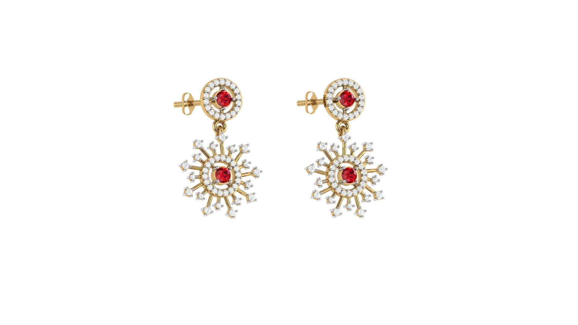 Sunburst Diamond Earring , Yellow Gold , 18 K