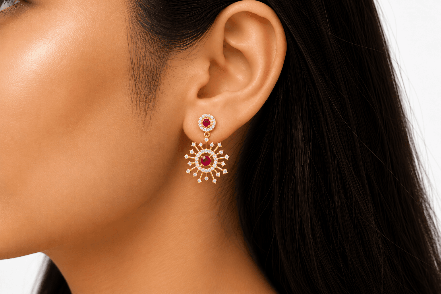 Sunburst Diamond Earring , Yellow Gold , 18 K