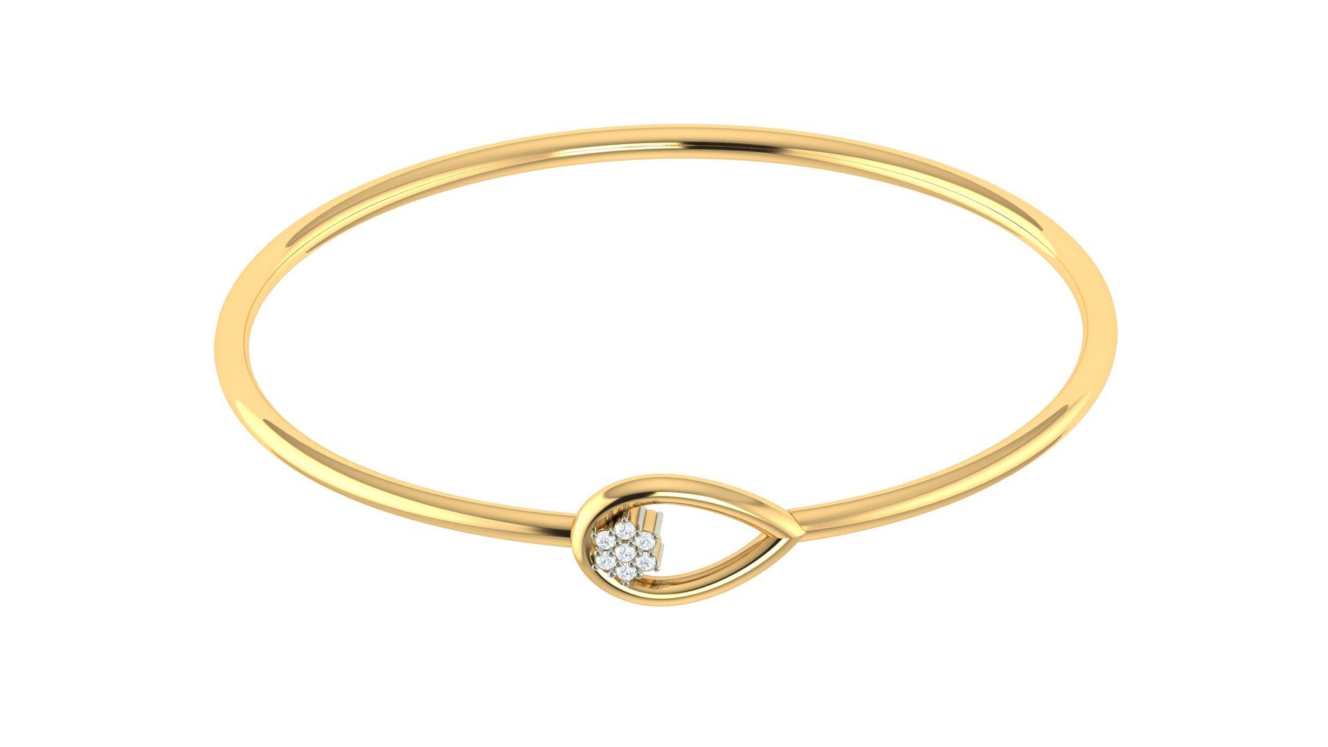 Bloom Teardrop Diamond Bangle , Yellow Gold , 1.2 Inch , 18 K