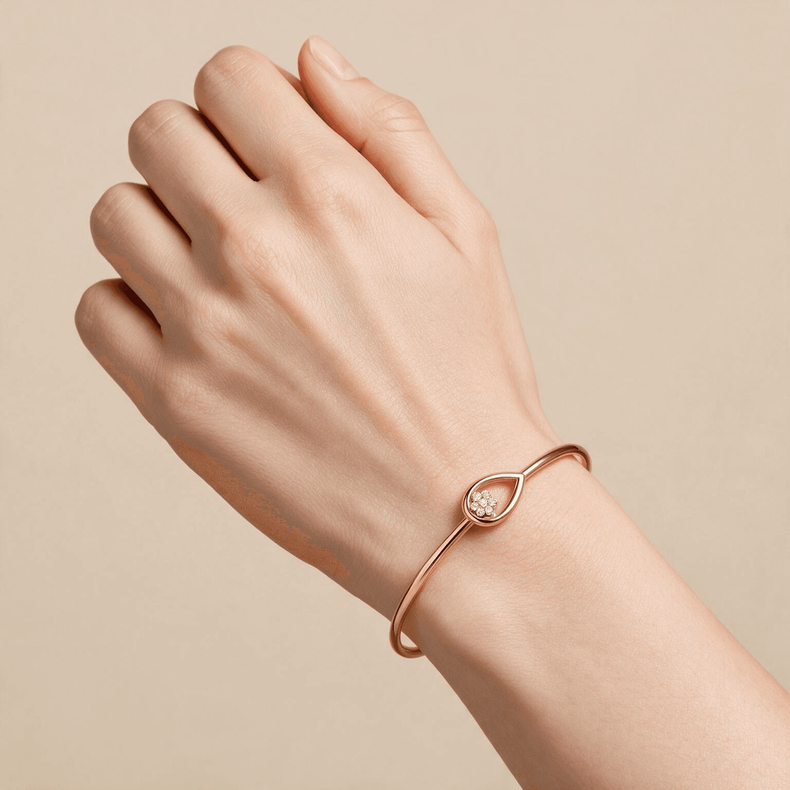 Bloom Teardrop Diamond Bangle , Yellow Gold , 1.2 Inch , 18 K