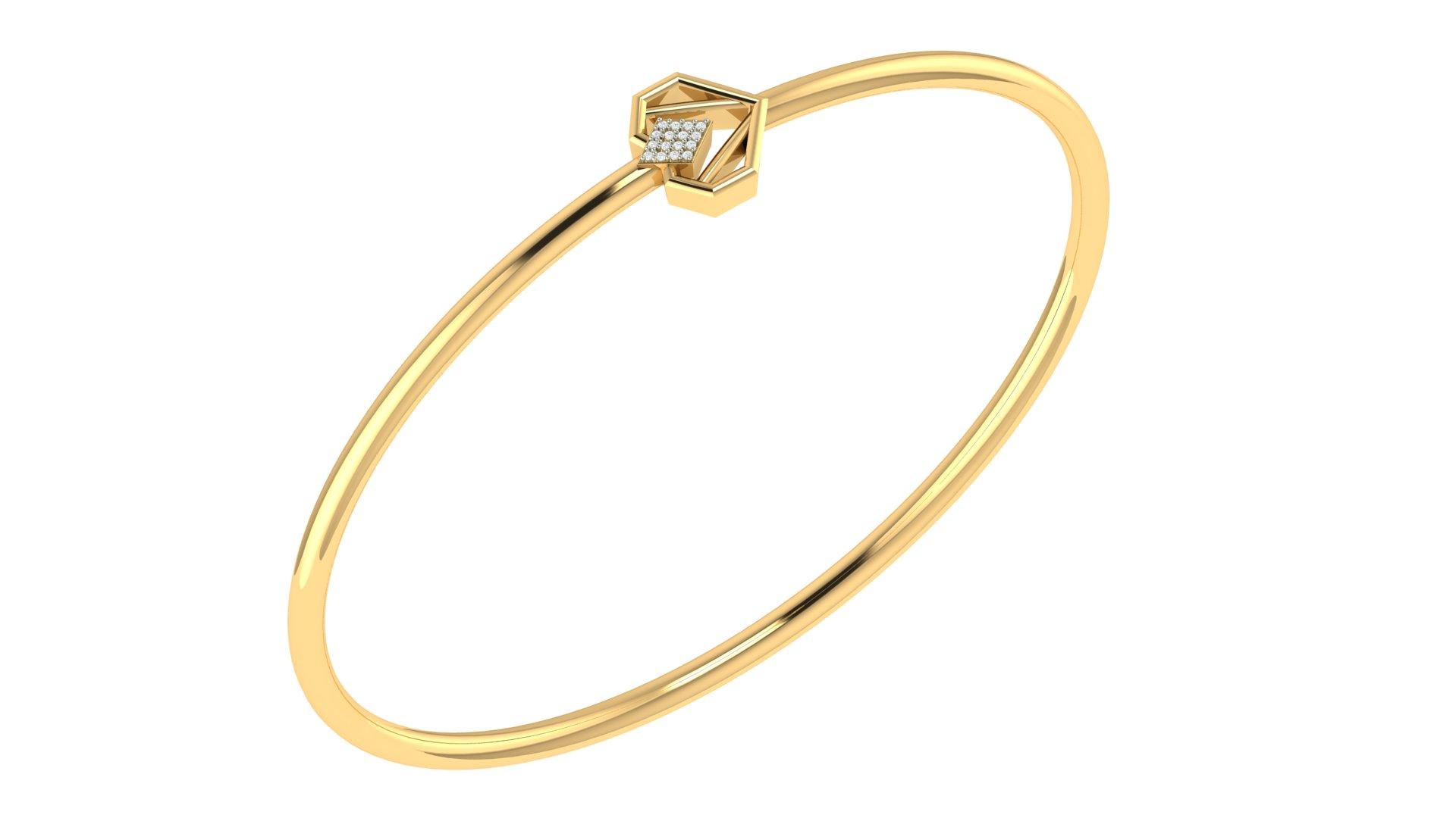 Hexa Spark Diamond Bangle , Yellow Gold , 1.2 Inch , 18 K