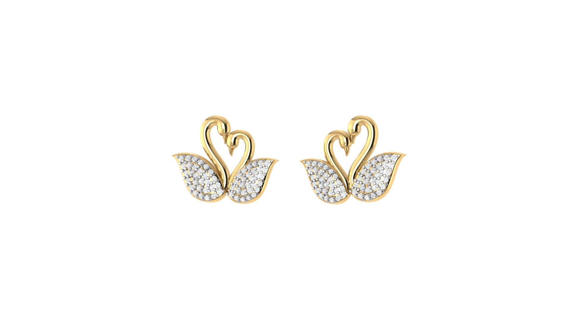 Lumi Swan Diamond Earring , Yellow Gold , 18 K