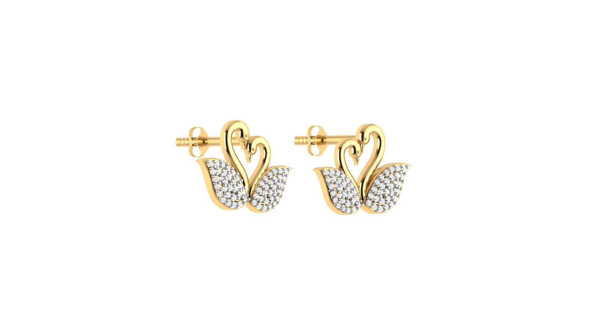 Lumi Swan Diamond Earring , Yellow Gold , 18 K
