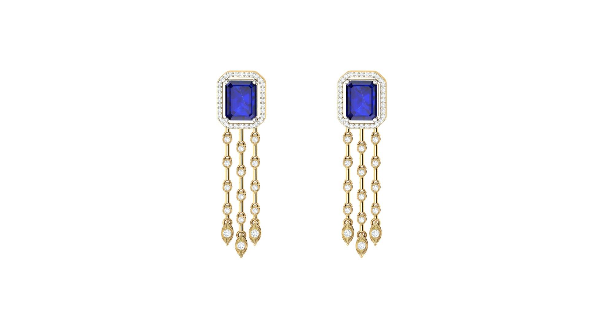 Blue Sapphre Diamond Earrings , Yellow Gold , 18 K