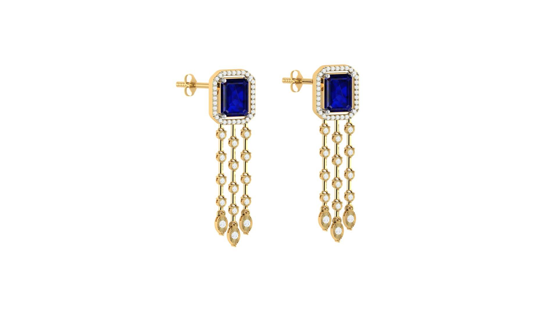 Blue Sapphre Diamond Earrings , Yellow Gold , 18 K