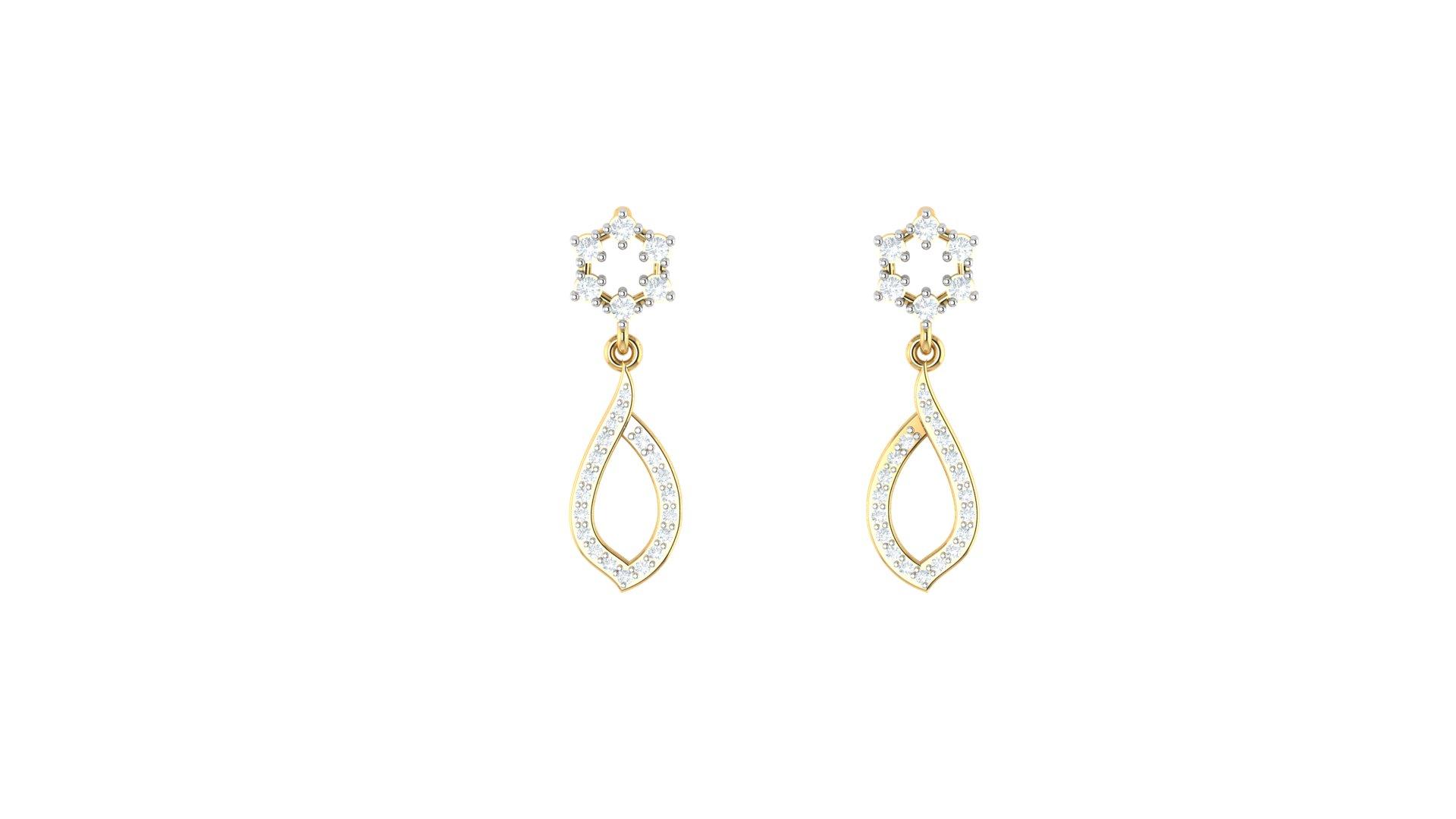 Dew Drop Diamond Earrings , Yellow Gold , 18 K