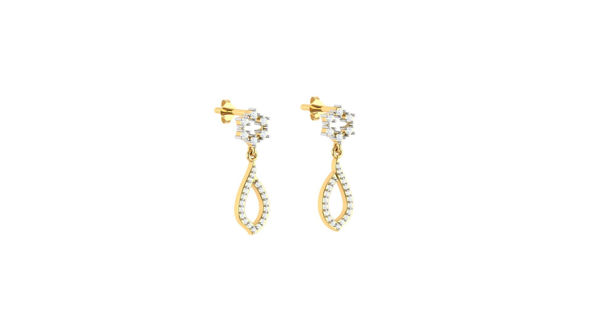 Dew Drop Diamond Earrings , Yellow Gold , 18 K